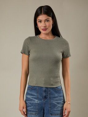 Gilli Short Sleeve Round Neck Texture Knit Top